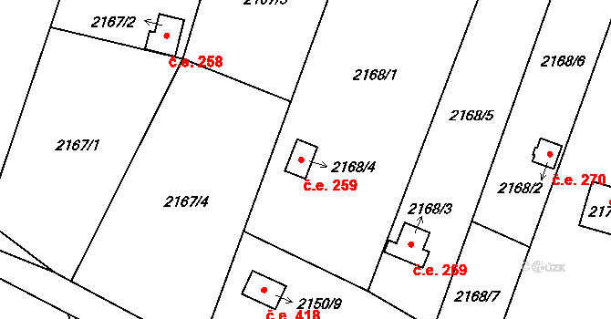 Chotěboř 259 na parcele st. 2168/4 v KÚ Chotěboř, Katastrální mapa