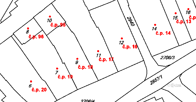 Dobruška 17 na parcele st. 11 v KÚ Dobruška, Katastrální mapa