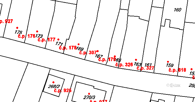 Klobouky u Brna 179 na parcele st. 167 v KÚ Klobouky u Brna, Katastrální mapa