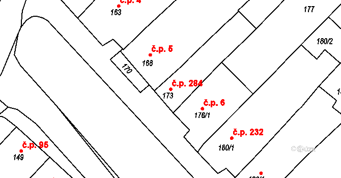 Šitbořice 284 na parcele st. 173 v KÚ Šitbořice, Katastrální mapa