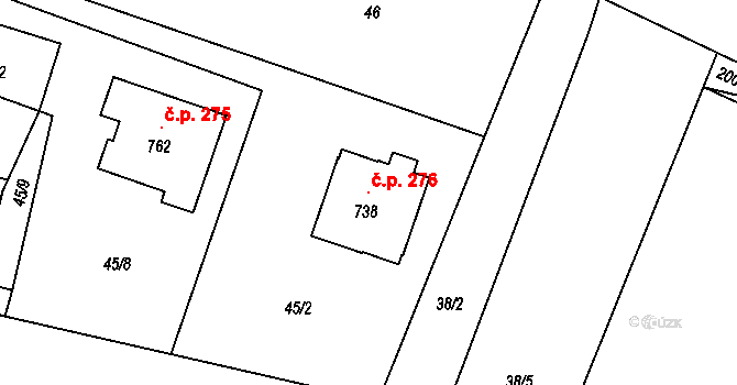 Mošnov 276 na parcele st. 738 v KÚ Mošnov, Katastrální mapa