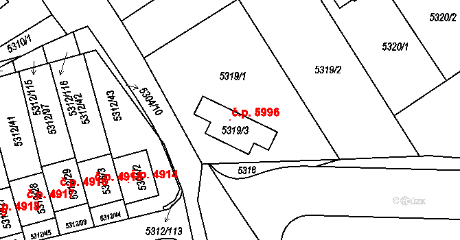 Chomutov 5996 na parcele st. 5319/3 v KÚ Chomutov I, Katastrální mapa