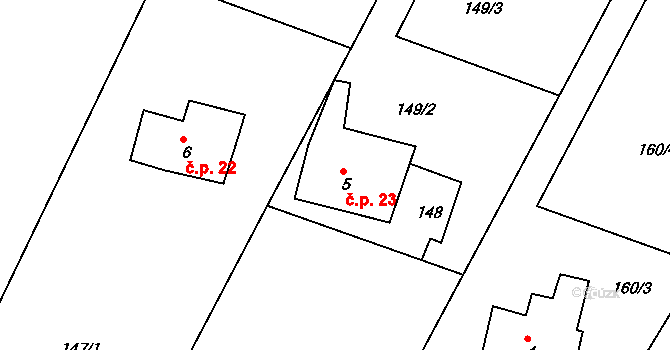 Královka 23, Šluknov na parcele st. 5 v KÚ Královka, Katastrální mapa