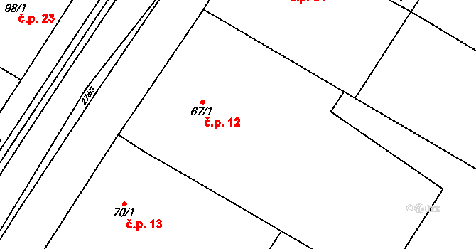 Trnové Pole 12 na parcele st. 67/1 v KÚ Trnové Pole, Katastrální mapa