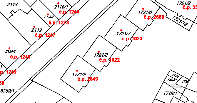 Znojmo 1022 na parcele st. 1721/8 v KÚ Znojmo-město, Katastrální mapa