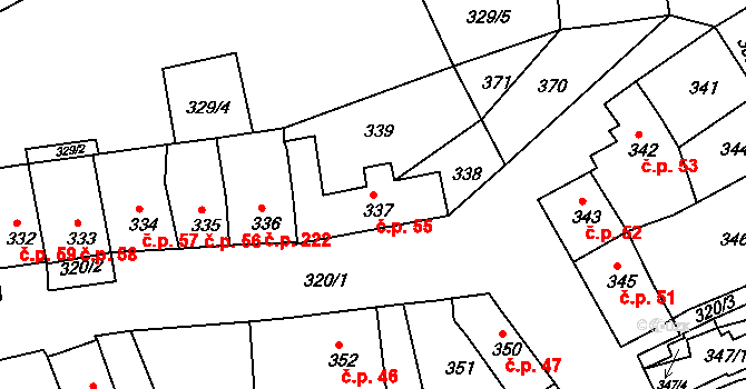 Dřevohostice 55 na parcele st. 337 v KÚ Dřevohostice, Katastrální mapa