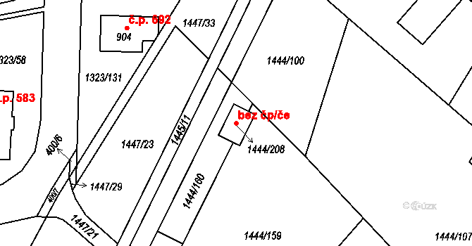 Zlín 110396278 na parcele st. 1444/208 v KÚ Štípa, Katastrální mapa