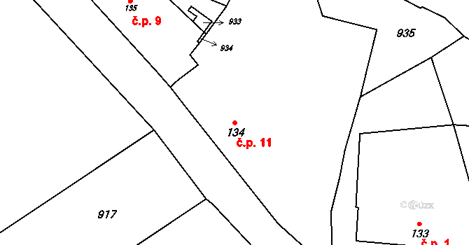Krasoňovice 11, Černíny na parcele st. 134 v KÚ Bahno, Katastrální mapa