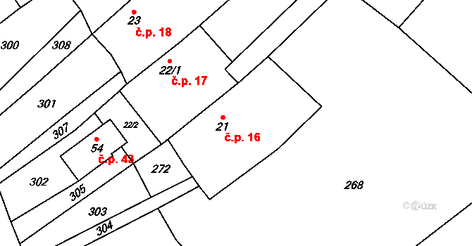 Rápošov 16, Zbraslavice na parcele st. 21 v KÚ Rápošov, Katastrální mapa