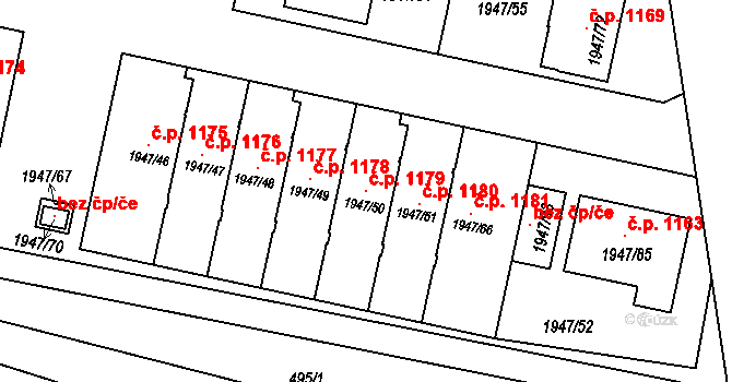 Nivnice 1179 na parcele st. 1947/50 v KÚ Nivnice, Katastrální mapa