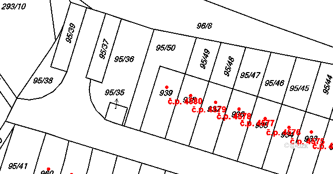 Jihlava 4580 na parcele st. 939 v KÚ Bedřichov u Jihlavy, Katastrální mapa