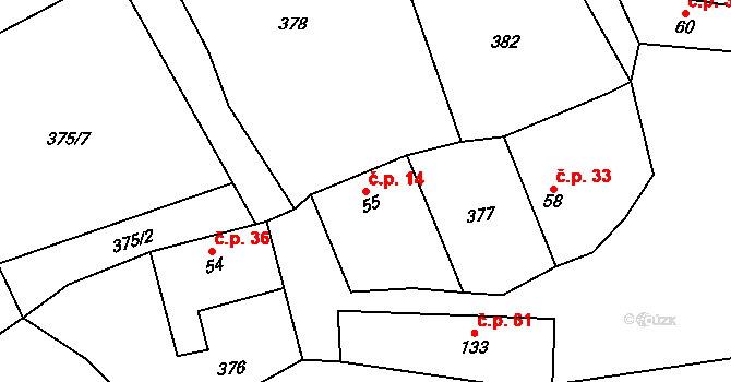 Bohutín 14 na parcele st. 55 v KÚ Bohutín, Katastrální mapa