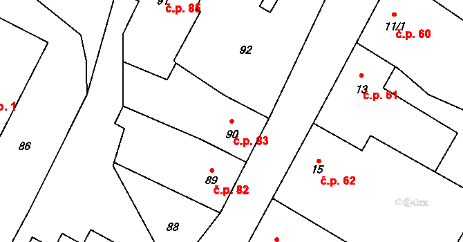 Stvolínky 83 na parcele st. 90 v KÚ Stvolínky, Katastrální mapa