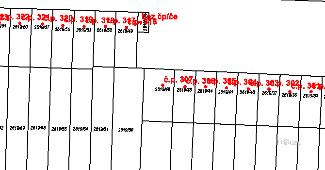 Nosálovice 307, Vyškov na parcele st. 2619/48 v KÚ Vyškov, Katastrální mapa
