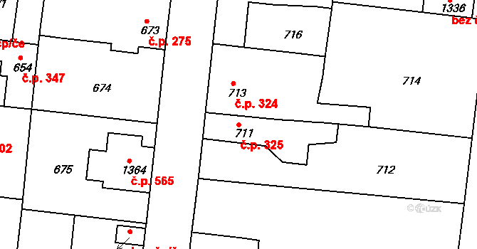 Tuchlovice 325 na parcele st. 711 v KÚ Tuchlovice, Katastrální mapa