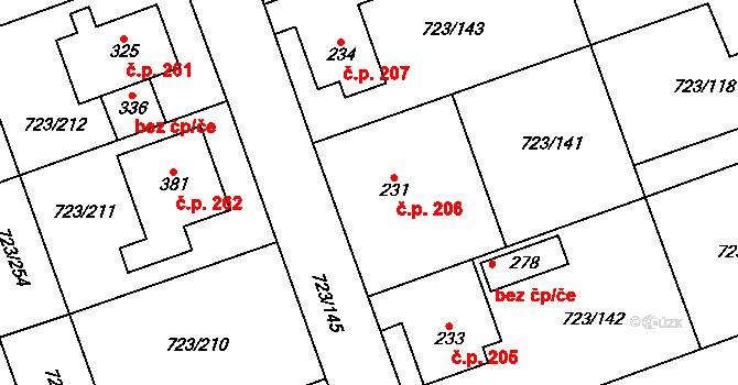 Drozdov 206 na parcele st. 231 v KÚ Drozdov v Čechách, Katastrální mapa