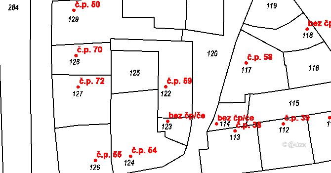 Medlov 59, Zborovice na parcele st. 122 v KÚ Medlov u Zborovic, Katastrální mapa