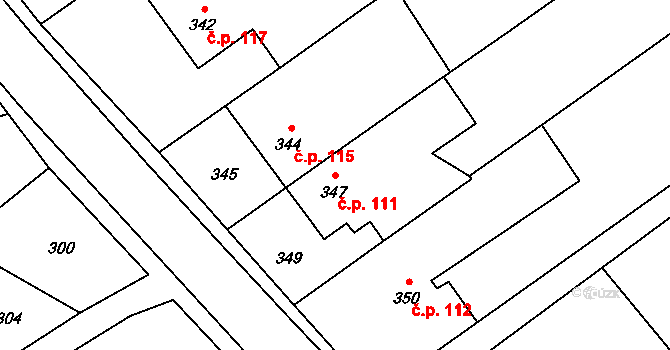 Žerotín 111 na parcele st. 347 v KÚ Žerotín, Katastrální mapa