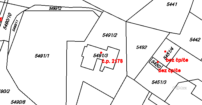 Šternberk 2178 na parcele st. 5491/3 v KÚ Šternberk, Katastrální mapa
