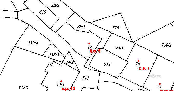 Mošnice 6, Snědovice na parcele st. 17 v KÚ Mošnice, Katastrální mapa
