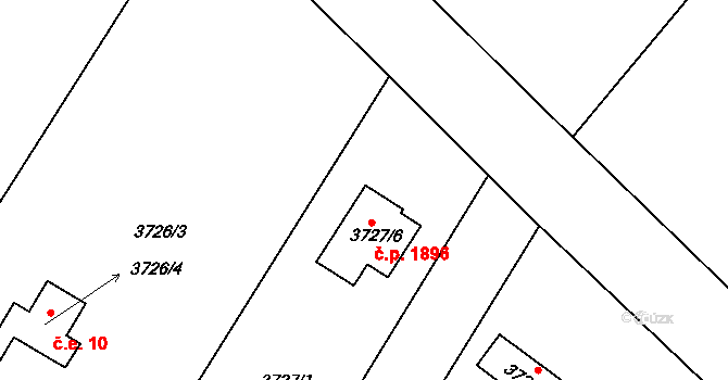 Roudnice nad Labem 1896 na parcele st. 3727/6 v KÚ Roudnice nad Labem, Katastrální mapa
