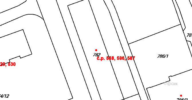 Štětí 586,587,588 na parcele st. 782 v KÚ Štětí I, Katastrální mapa