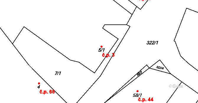 Kozojedy 3 na parcele st. 5/1 v KÚ Kozojedy u Žlunic, Katastrální mapa