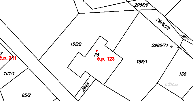 Kunčina 123 na parcele st. 36 v KÚ Kunčina, Katastrální mapa