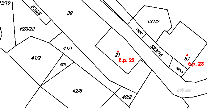 Helvíkov 22, Anenská Studánka na parcele st. 21 v KÚ Helvíkov, Katastrální mapa