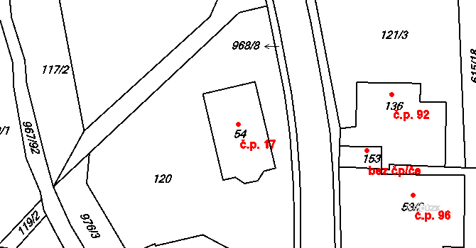 Lubník 17 na parcele st. 54 v KÚ Lubník, Katastrální mapa