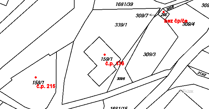 Třebovice 136 na parcele st. 159/1 v KÚ Třebovice, Katastrální mapa