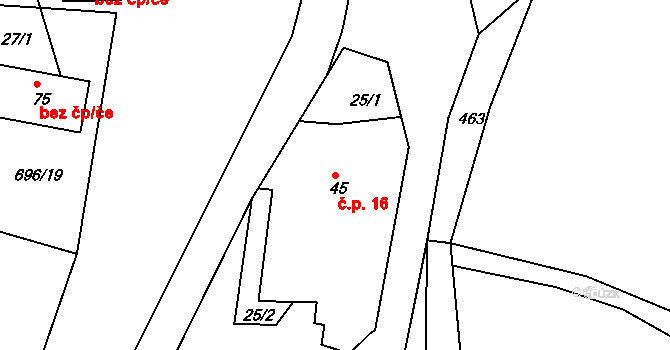 Přední Arnoštov 16, Městečko Trnávka na parcele st. 45 v KÚ Přední Arnoštov, Katastrální mapa