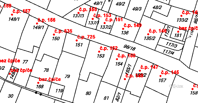 Jevíčko 152 na parcele st. 153 v KÚ Jevíčko-město, Katastrální mapa