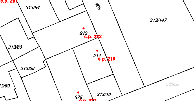 Černčice 218 na parcele st. 214 v KÚ Černčice u Loun, Katastrální mapa