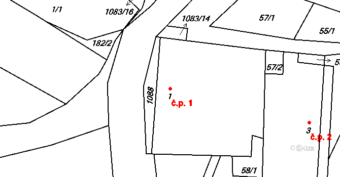 Řeženčice 1, Nový Rychnov na parcele st. 1 v KÚ Řeženčice, Katastrální mapa
