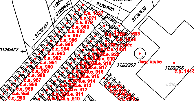Pelhřimov 919 na parcele st. 3126/79 v KÚ Pelhřimov, Katastrální mapa