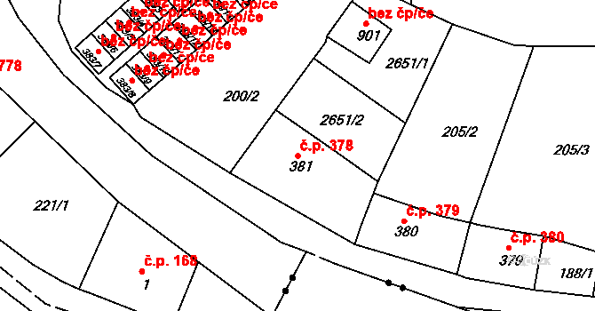 Česká Kamenice 378 na parcele st. 381 v KÚ Česká Kamenice, Katastrální mapa