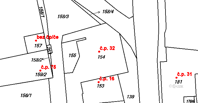 Brozánky 32, Hořín na parcele st. 154 v KÚ Brozánky, Katastrální mapa