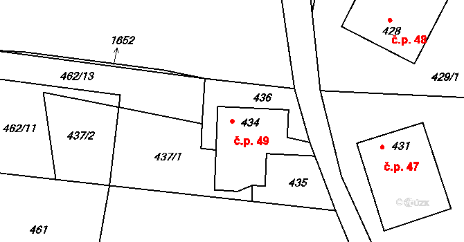 Tušť 49, Suchdol nad Lužnicí na parcele st. 434 v KÚ Tušť, Katastrální mapa