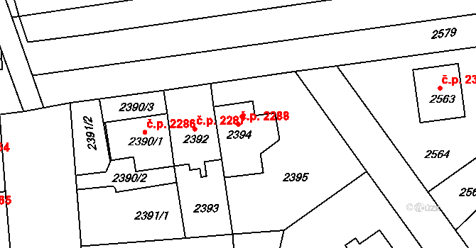 Žižkov 2288, Praha na parcele st. 2394 v KÚ Žižkov, Katastrální mapa