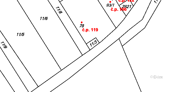 Majdalena 119 na parcele st. 78 v KÚ Majdalena, Katastrální mapa