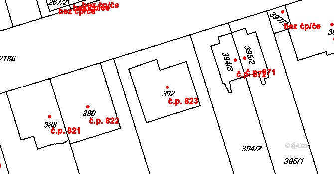 Střešovice 823, Praha na parcele st. 392 v KÚ Střešovice, Katastrální mapa