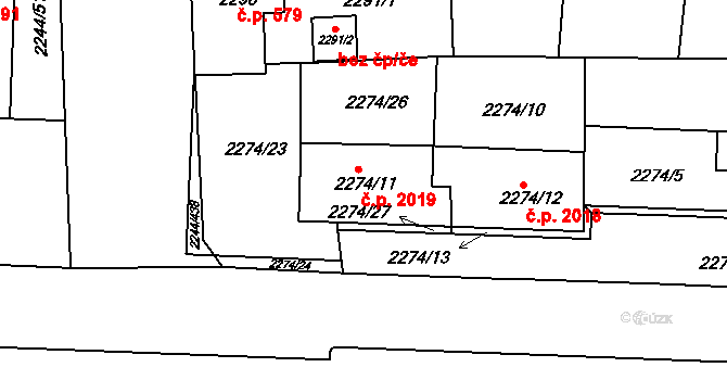 Strašnice 2019, Praha na parcele st. 2274/11 v KÚ Strašnice, Katastrální mapa