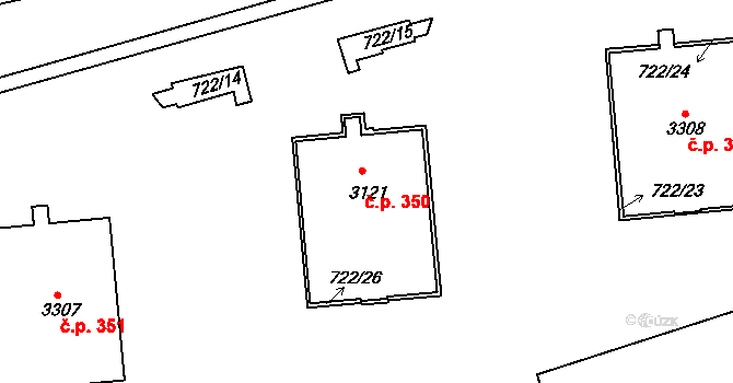 Dolní Předměstí 350, Trutnov na parcele st. 3121 v KÚ Trutnov, Katastrální mapa