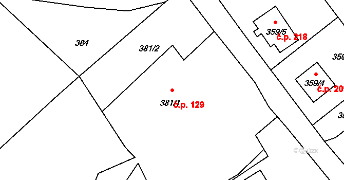 Dolní Libchava 129, Česká Lípa na parcele st. 381/1 v KÚ Dolní Libchava, Katastrální mapa