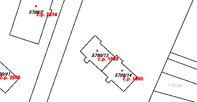 Česká Lípa 1989 na parcele st. 5786/13 v KÚ Česká Lípa, Katastrální mapa
