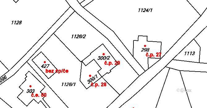 Polesí 29, Rynoltice na parcele st. 300/2 v KÚ Polesí u Rynoltic, Katastrální mapa