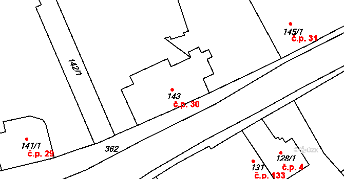 Chotutice 30 na parcele st. 143 v KÚ Chotutice, Katastrální mapa