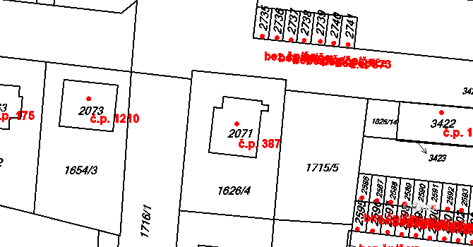 Ústí nad Orlicí 387 na parcele st. 2071 v KÚ Ústí nad Orlicí, Katastrální mapa