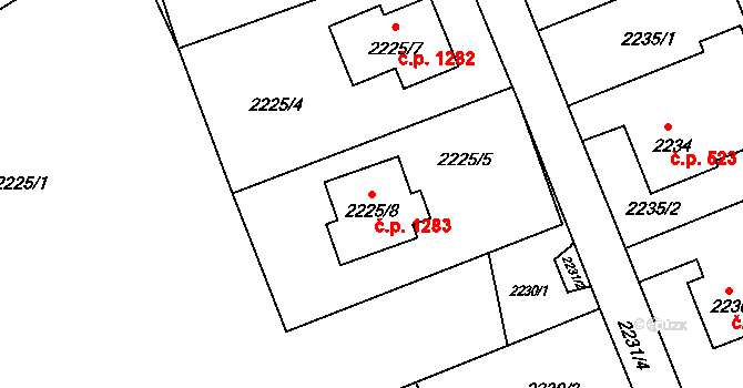 Prostřední Suchá 1283, Havířov na parcele st. 2225/8 v KÚ Prostřední Suchá, Katastrální mapa